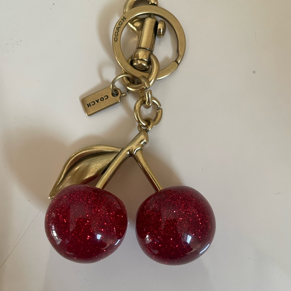 Coach Gold-Tone Cherry Key Charm with Sparkling Red Cherries - Picture 2 of 2